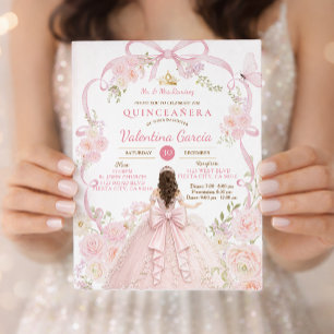 Convites Borboleta Rosa Floral mis Quince Sweet 16
