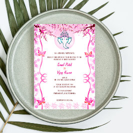 Convites Borboleta Rosa Ganesha, Casamento Hindu da Índia