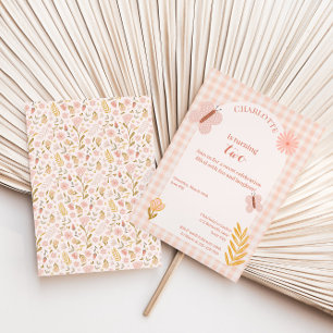 Convites Borboleta Rosa Gingham com Flores Aniversário