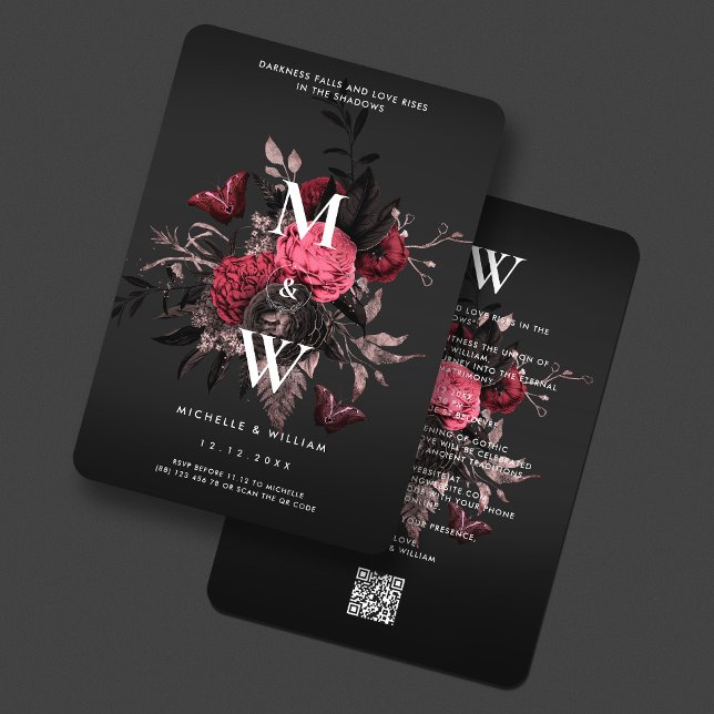 Convites Borboleta Rosa Rosa Rosa Rosa Rosa, Rosa, Brilhant (Luxury Gothic Wedding Burgundy Pink Rose Floral Botanical Butterfly Invitation
)