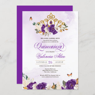 Convites Borboleta Rosa Roxa Dourada Tiara Quince