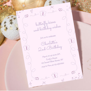 Convites Borboleta Roxa Desenhada À Mão Branca