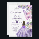 Convites Borboleta Roxa Princesa Vestida Floral Quinceañera<br><div class="desc">EDITABLE Purple Butterfly Princess Dress Floral Quinceañera Convite Para A Princesa Púrpura Coroa Silver Coroa Mis Quince Convite Mis Quince 15 Anos,  16 Anos Aniversário</div>