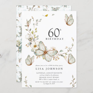 Convites Borboleta Rustic Watercolor 60ª Festa de aniversár