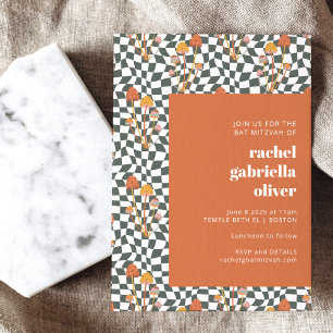 Convites Borboleta Verde Laranja-Cor-de-Groovy Bat Mitzvah