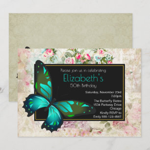 Convites Borboleta verde no Aniversário da Colagem de Vint
