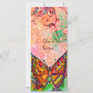 Convites BORBOLETA VERMELHA FÚCSIA ROSA Dourado Floral Doce