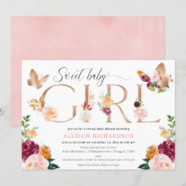 Convites Borboleta Virtual chá de fraldas cor-de-rosa flora