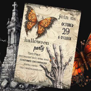 Convites Borboleta Vitoriana Esqueleto Halloween gótico