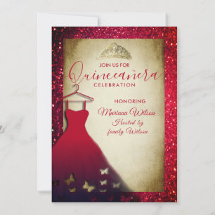 Convites Borboletas adoráveis vermelhas vestem tiara Quince