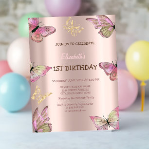 Convites Borboletas Aquarela Dourado Rosa Dourado Aniversár