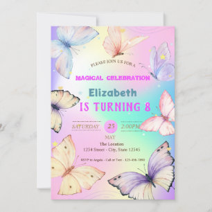 Convites Borboletas Aquarela Holográficas de Aniversário
