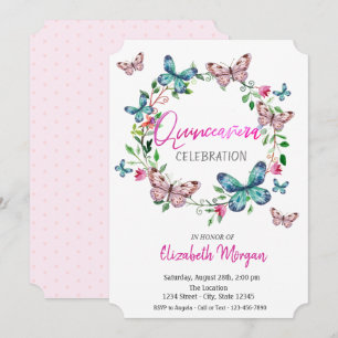 Convites Borboletas Aquarela Pontos Rosa Quinceanera
