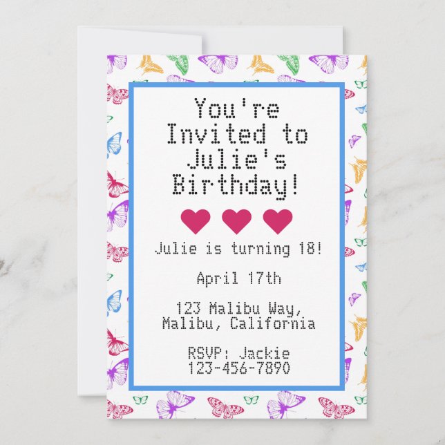 Convites Borboletas Arco-íris (Frente)