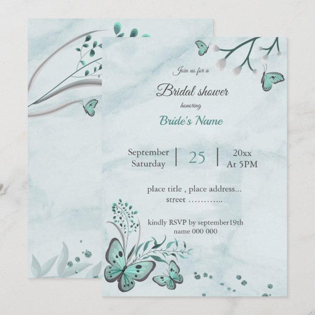 Convites borboletas azuis e chá de panela (Frente/Verso)