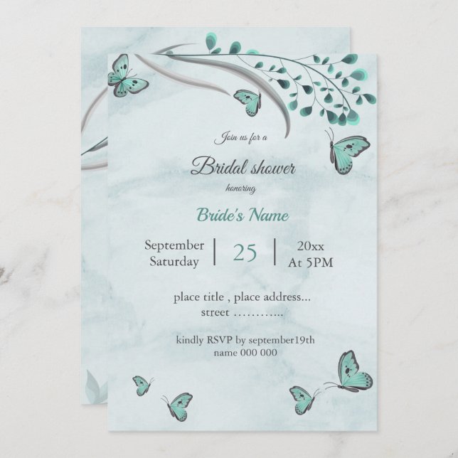 Convites borboletas azuis e chá de panela (Frente/Verso)