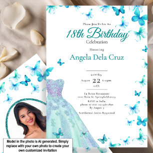 Convites Borboletas Azuis e Vestido Debut de 18 Anos