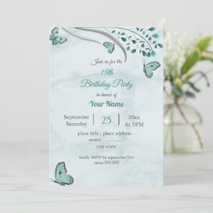 Convites borboletas azuis folhas festa de aniversário flora