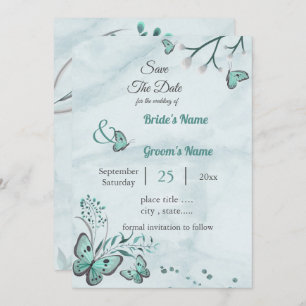 Convites borboletas azuis folhas florais exceto data