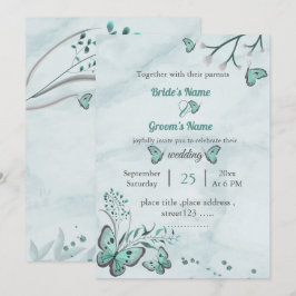 Convites borboletas azuis folhas floral casamento