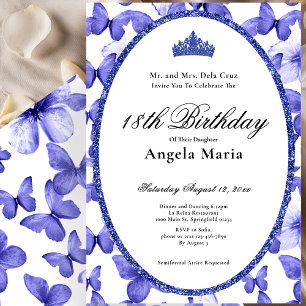 Convites Borboletas Azuis Glam Aniversário de 18 anos Debut