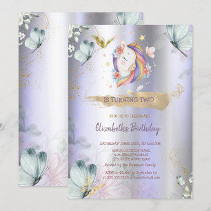 Convites Borboletas Azuis Unicórnio Violeta Metálico Aniver