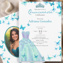 Borboletas Azuis Vestido Tiara Foto Quinceanera