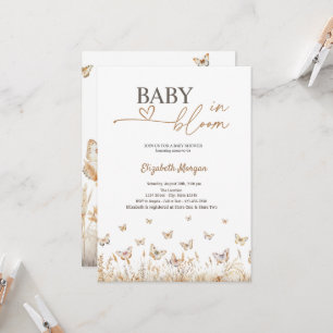 Convites Borboletas Bebê da Campina Elegante em Flor