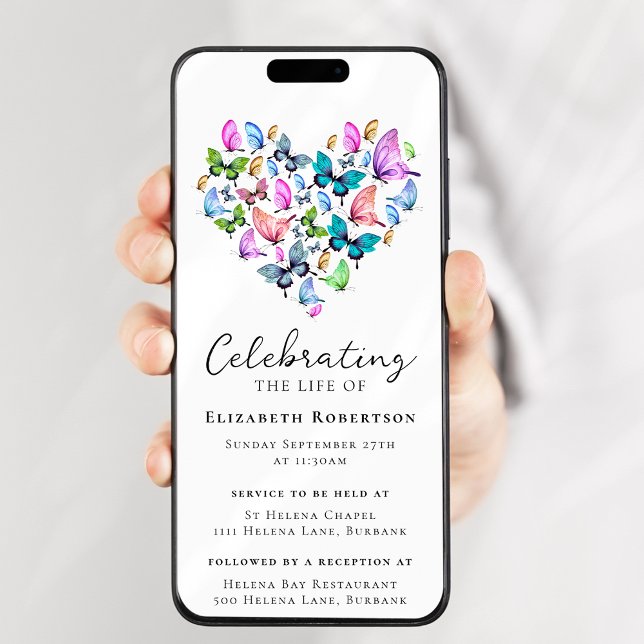 Convites Borboletas bonito Evento Digital Funeral (Criador carregado)