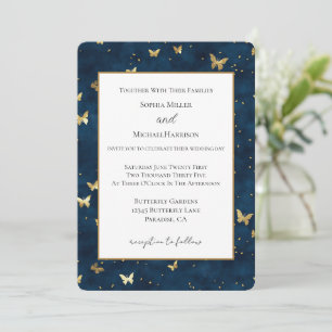 Convites Borboletas Casamento Azul Dourado