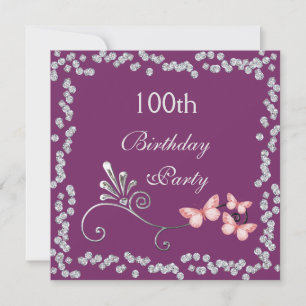 Convites Borboletas Chic e Diamantes Aniversário de 100 ano