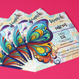 Convites Borboletas coloridas | Brunch para a mãe