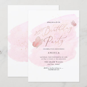 Convites Borboletas cor-de-rosa Champanhe aquarela 20 DIY A