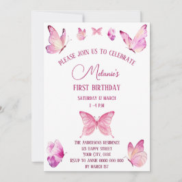 Convites Borboletas cor-de-rosa, simples