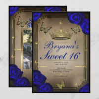 Borboletas da Tiara de Ouro Rosas Azuis Sweet 16