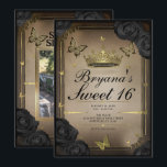 Convites Borboletas da Tiara Dourada Rosas Negras Doce 16 F<br><div class="desc">Personalize da maneira que quiser.

Substitua a foto na parte de trás pela sua própria foto ou remova a foto completamente.</div>