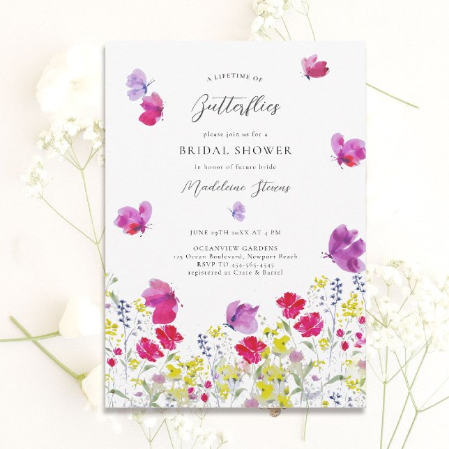Convites Borboletas da vida Borboletas Wildflower Love Chá  (lifetime of butterflies theme bridal shower invitation whimsical wildflowers watercolor romantic)