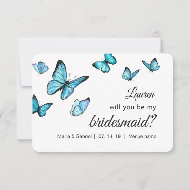 Convites Borboletas de aquarela azul Você Será Minha Noiva (Frente)