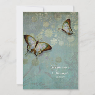 Convites Borboletas de Aquarela com Casamento Floral Modern