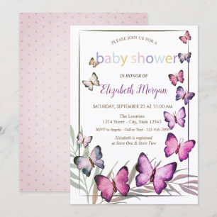 Convites Borboletas de Aquarela Pontos Baby Shower