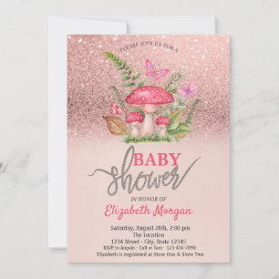 Convites Borboletas de Cogumelo Rose Gold Glitter Chã de Be