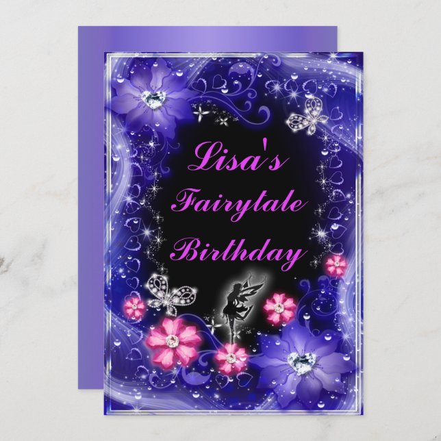 Convites Borboletas de fada mágica Borboletas roxas Anivers (Frente/Verso)