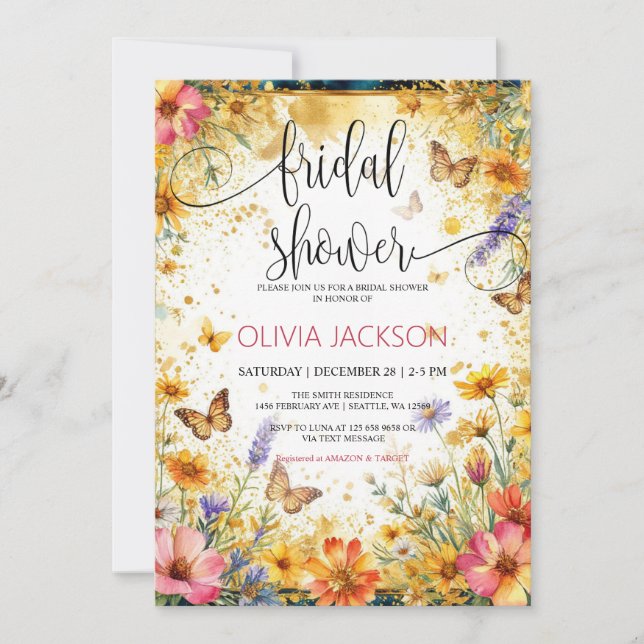 Convites Borboletas de Flores Silvestres Chuva de Verão Nup (Frente)