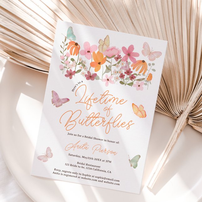 Convites Borboletas de flores silvestres e bonitas chá de p (Cute boho wildflowers butterflies bridal shower invitation)