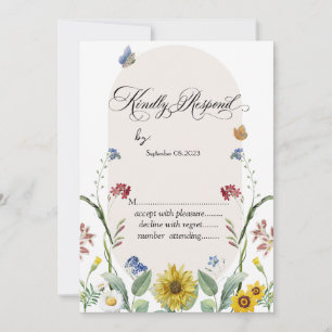 Convites Borboletas de Girassol de Flor Silvestre RSVP