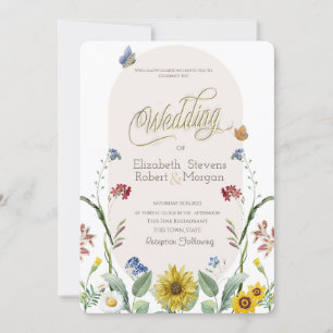 Convites Borboletas de Girassol de Flores Silvestres Casame