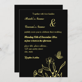 Convites Borboletas de ouro elegantes românticas