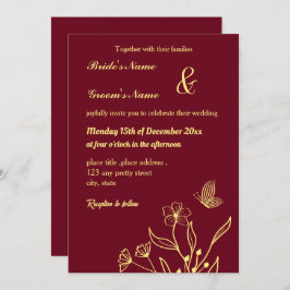 Convites Borboletas de ouro elegantes românticas