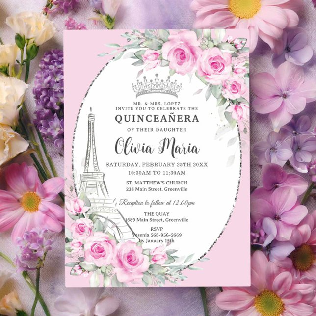 Convites Borboletas de Paris cor-de-rosa Quinceañera Sweet  (Criador carregado)