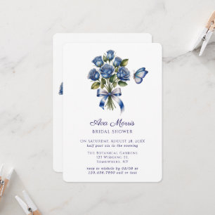 Convites Borboletas de Rosas Azuis Chuveiro de Noiva Prata